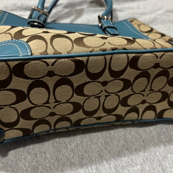 Coach Signature Canvas Tote with Blue Leather Trim - Picture 9 of 10